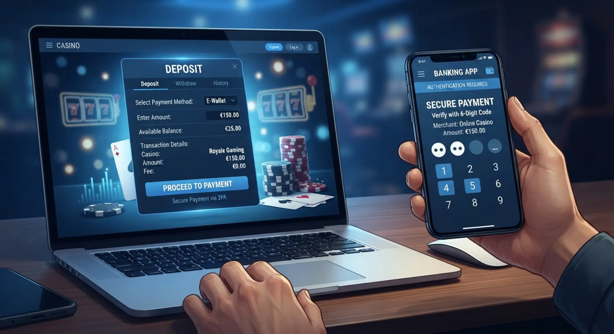 Ekran kasy kasyna online i telefon z płatnością BLIK