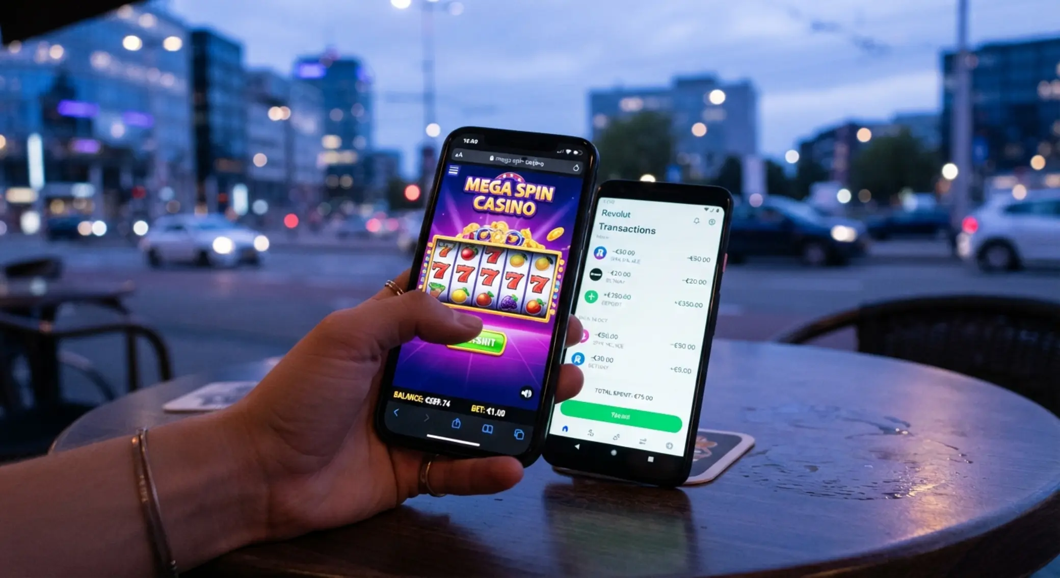 Gra mobilna w kasynie online z widoczną aplikacją Revolut