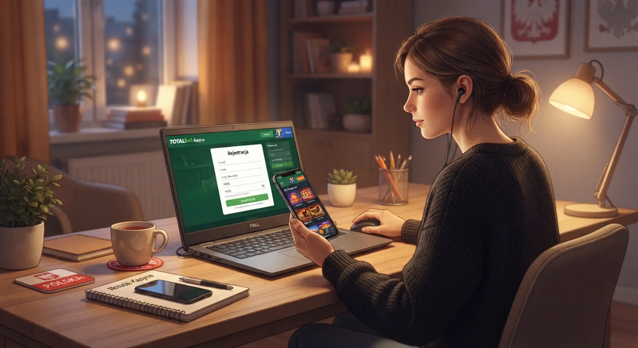 Gracz z Polski rozpoczyna grę w kasynie online
